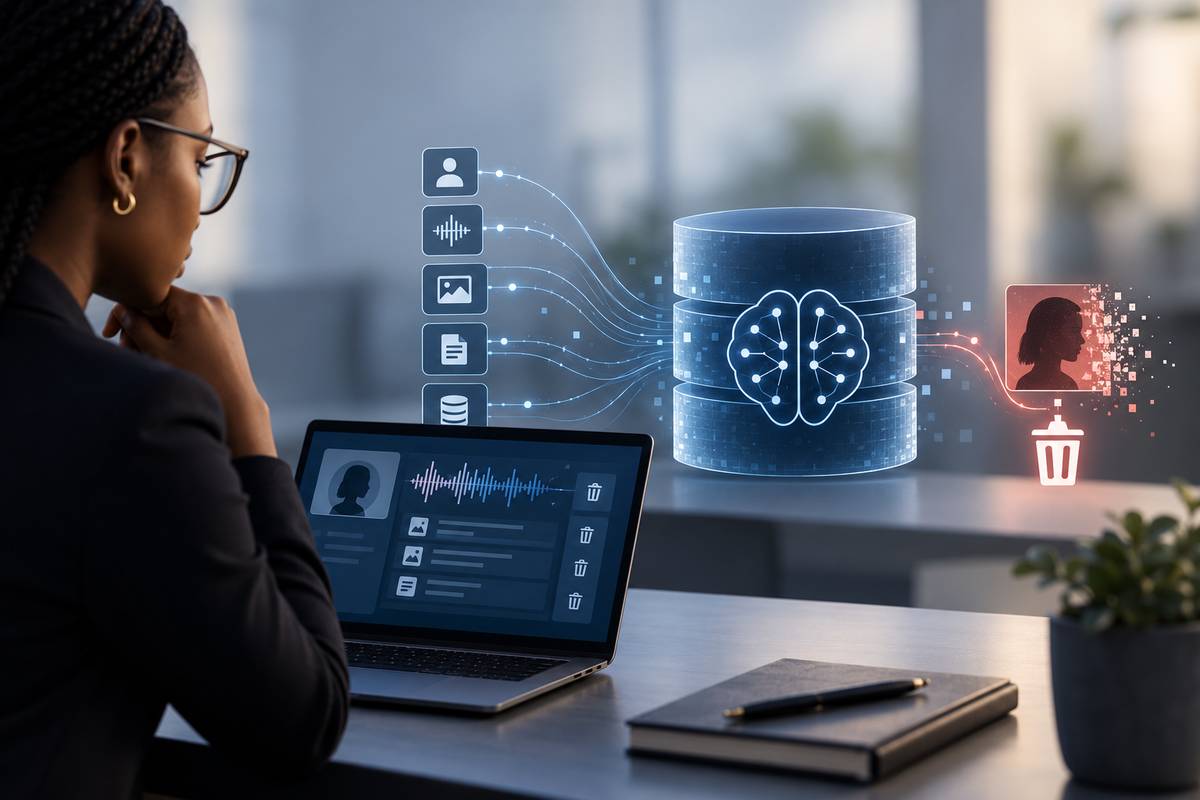 Illustration accompanying an analysis of personal-data erasure after AI model training.